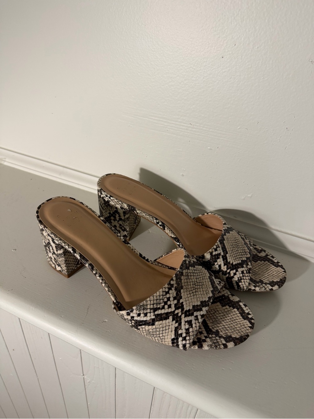 a new day Snake-Print Block Heel Slides - Black, Cream, Tan